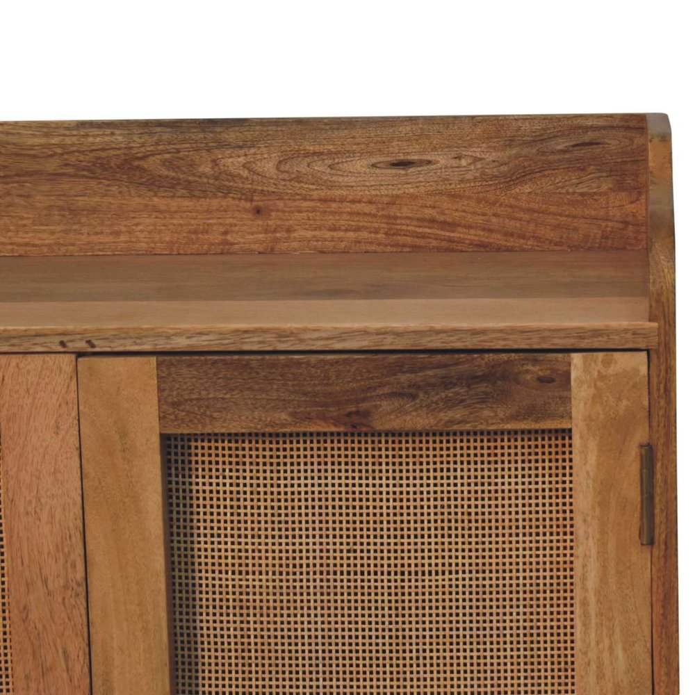 Brown Distressed Solid Wood Inlaid Rattan Accent Cabinet with Two Doors