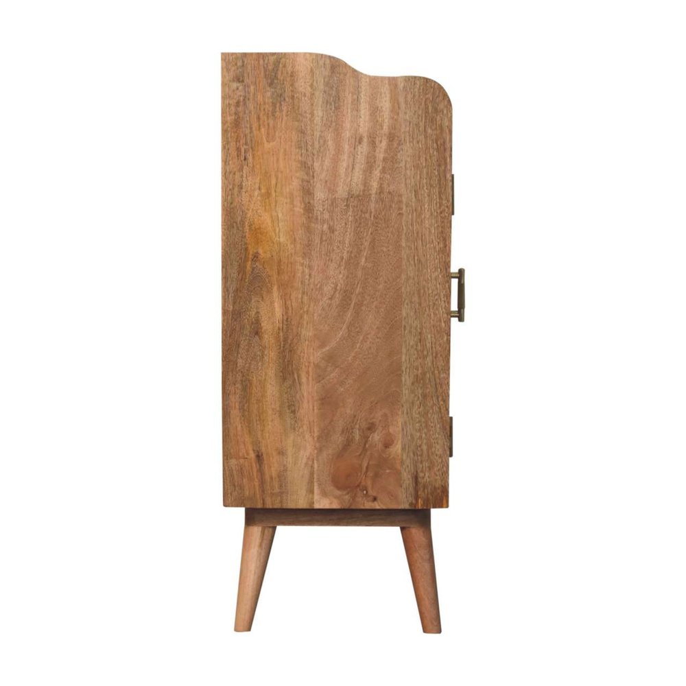 Brown Distressed Solid Wood Inlaid Rattan Accent Cabinet with Two Doors