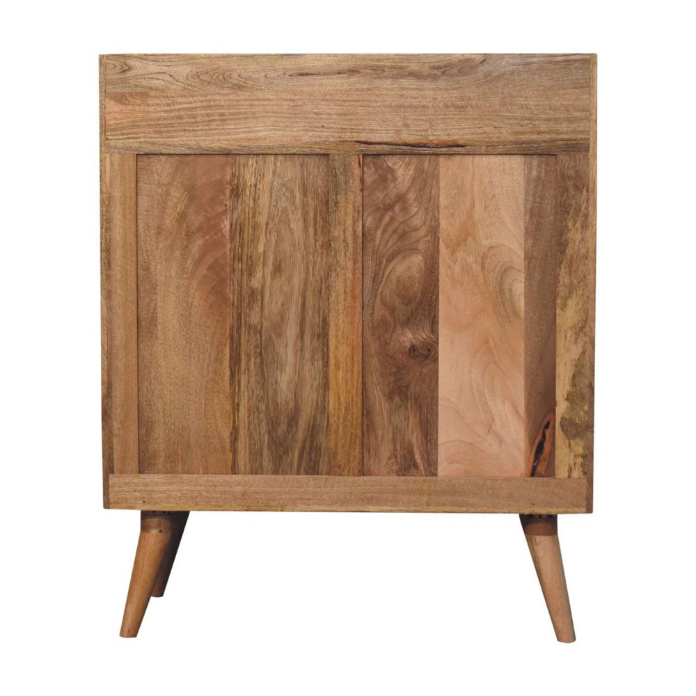 Brown Distressed Solid Wood Inlaid Rattan Accent Cabinet with Two Doors
