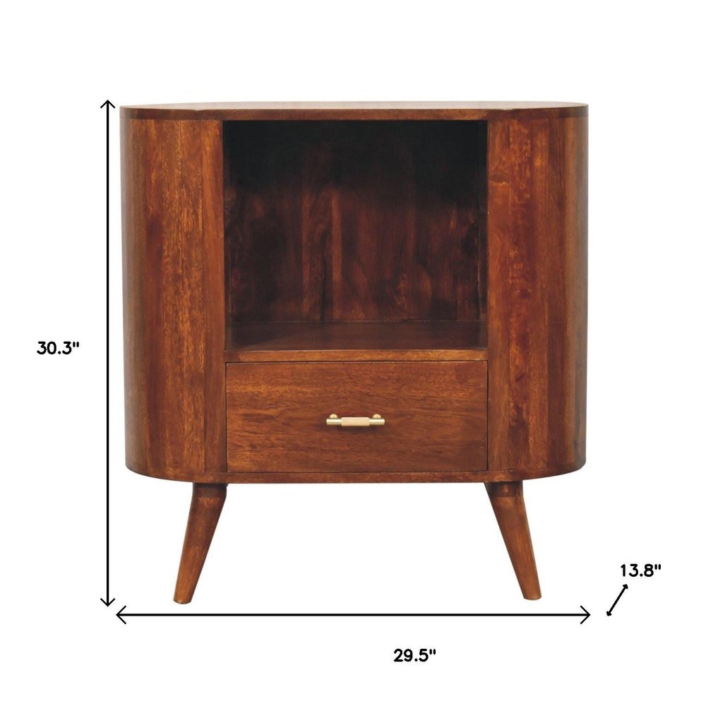Chestnut Solid Wood Oval Accent Cabinet with One Drawer - 30-inch
