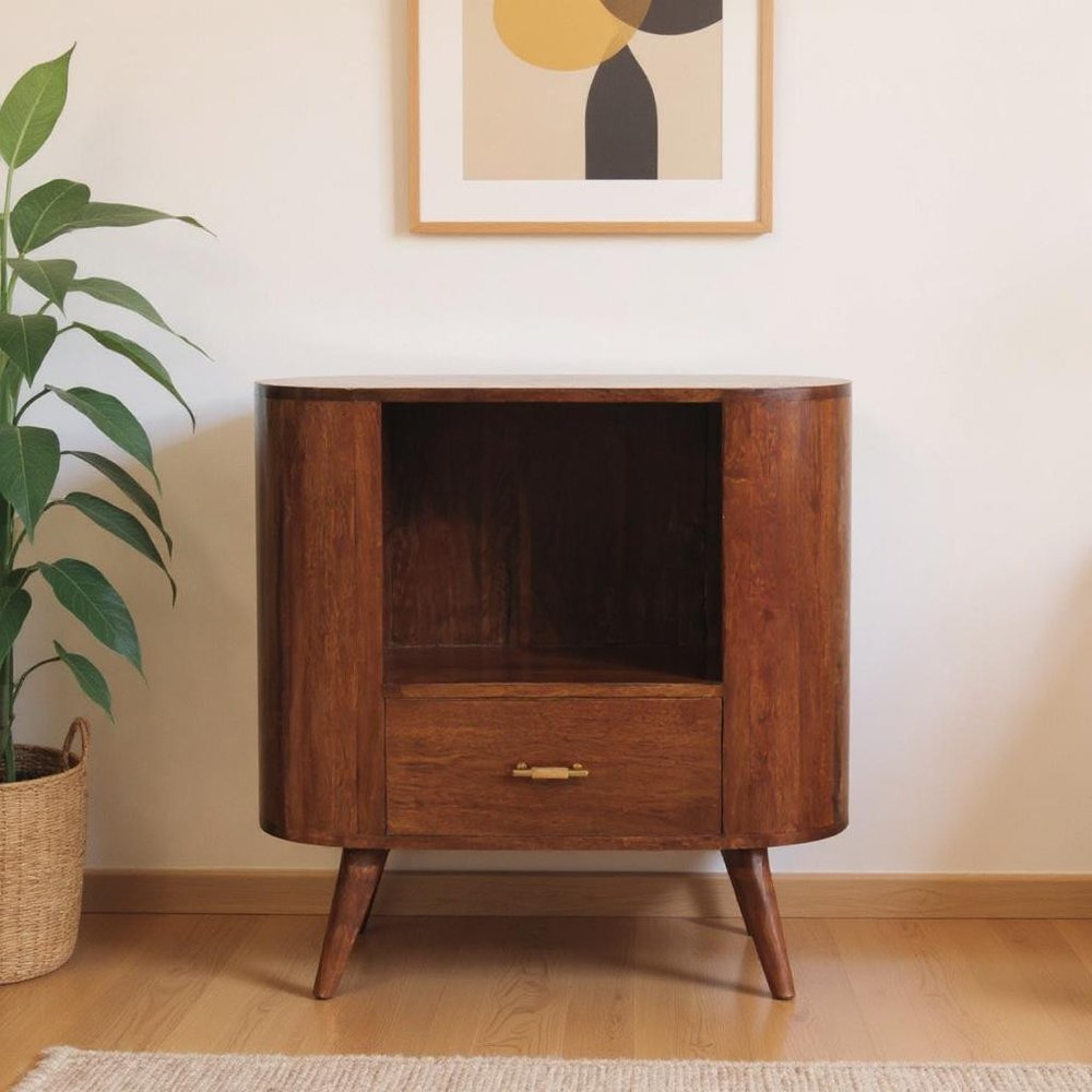 Chestnut Solid Wood Oval Accent Cabinet with One Drawer - 30-inch