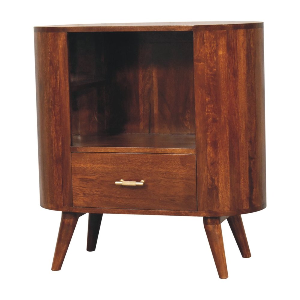 Chestnut Solid Wood Oval Accent Cabinet with One Drawer - 30-inch