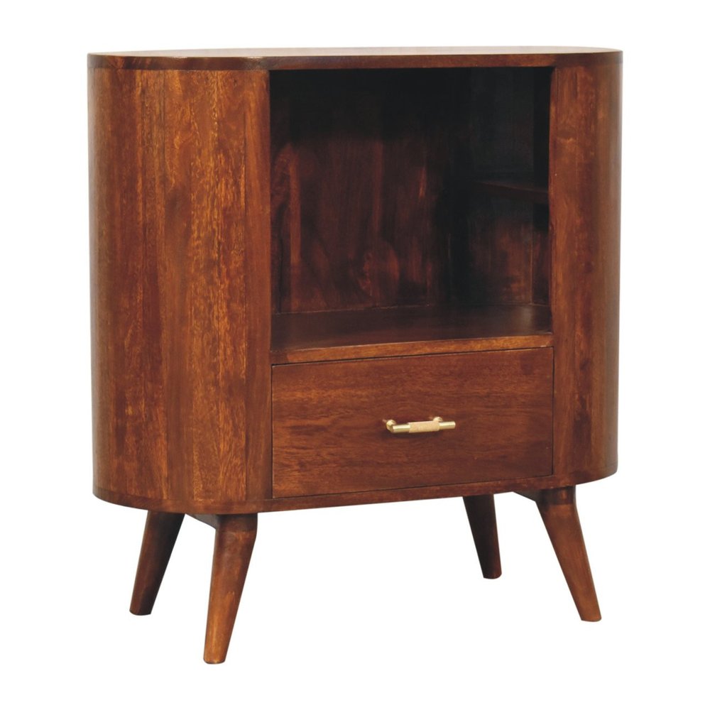 Chestnut Solid Wood Oval Accent Cabinet with One Drawer - 30-inch