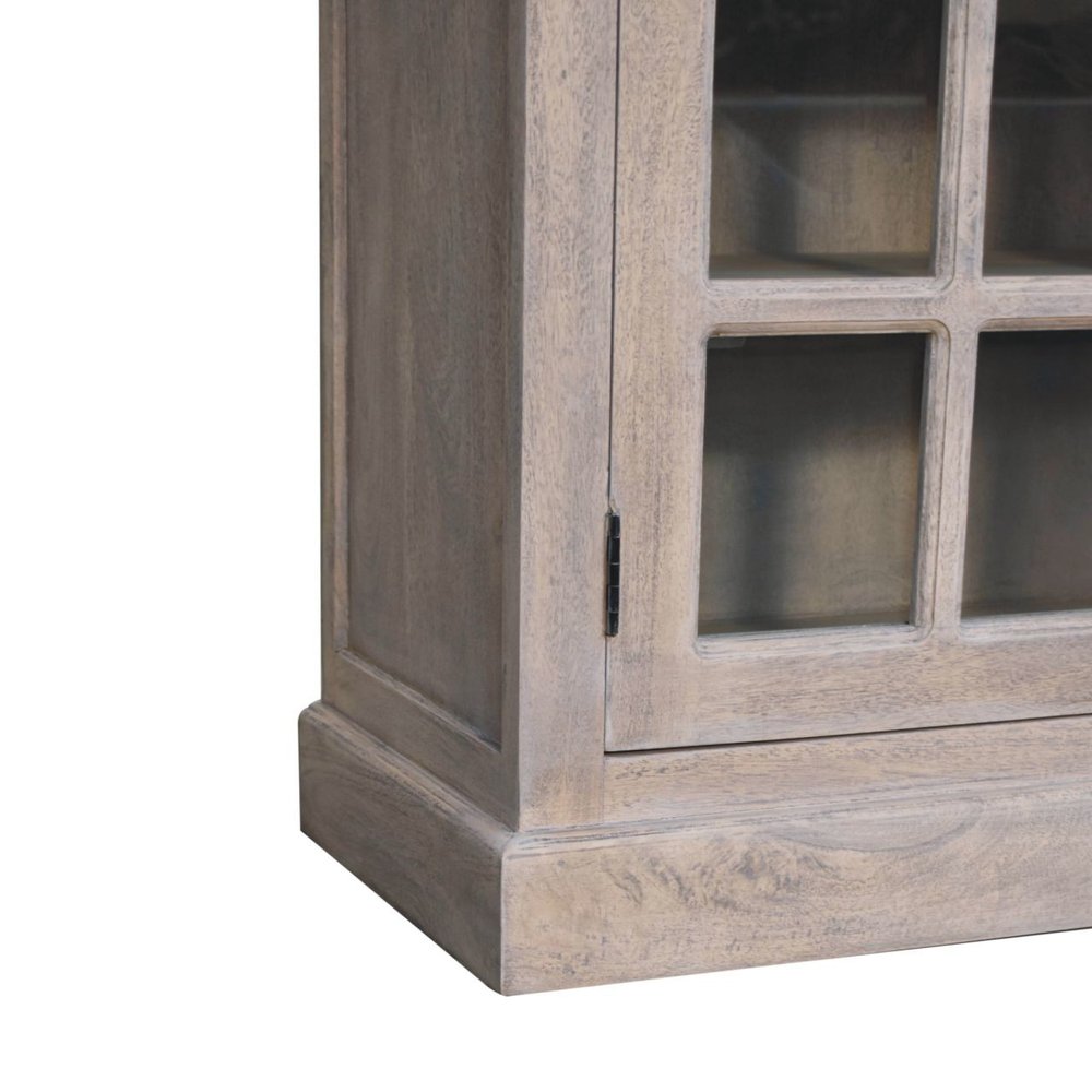 Light Gray and Clear Distressed Solid Wood Accent Cabinet with Three Doors