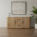 Brown and White Solid Wood and Marble Ribbed Texture Sideboard with Two Doors