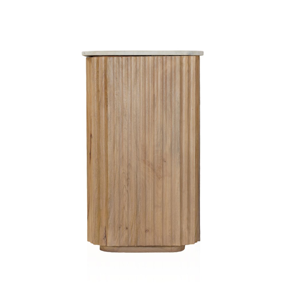Brown and White Solid Wood and Marble Ribbed Texture Sideboard with Two Doors