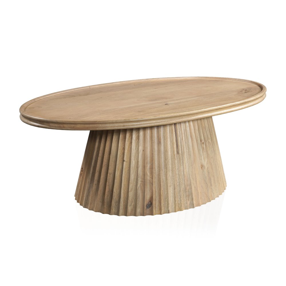 Light Brown Solid Wood Oval Pedestal Coffee Table - 48-inch