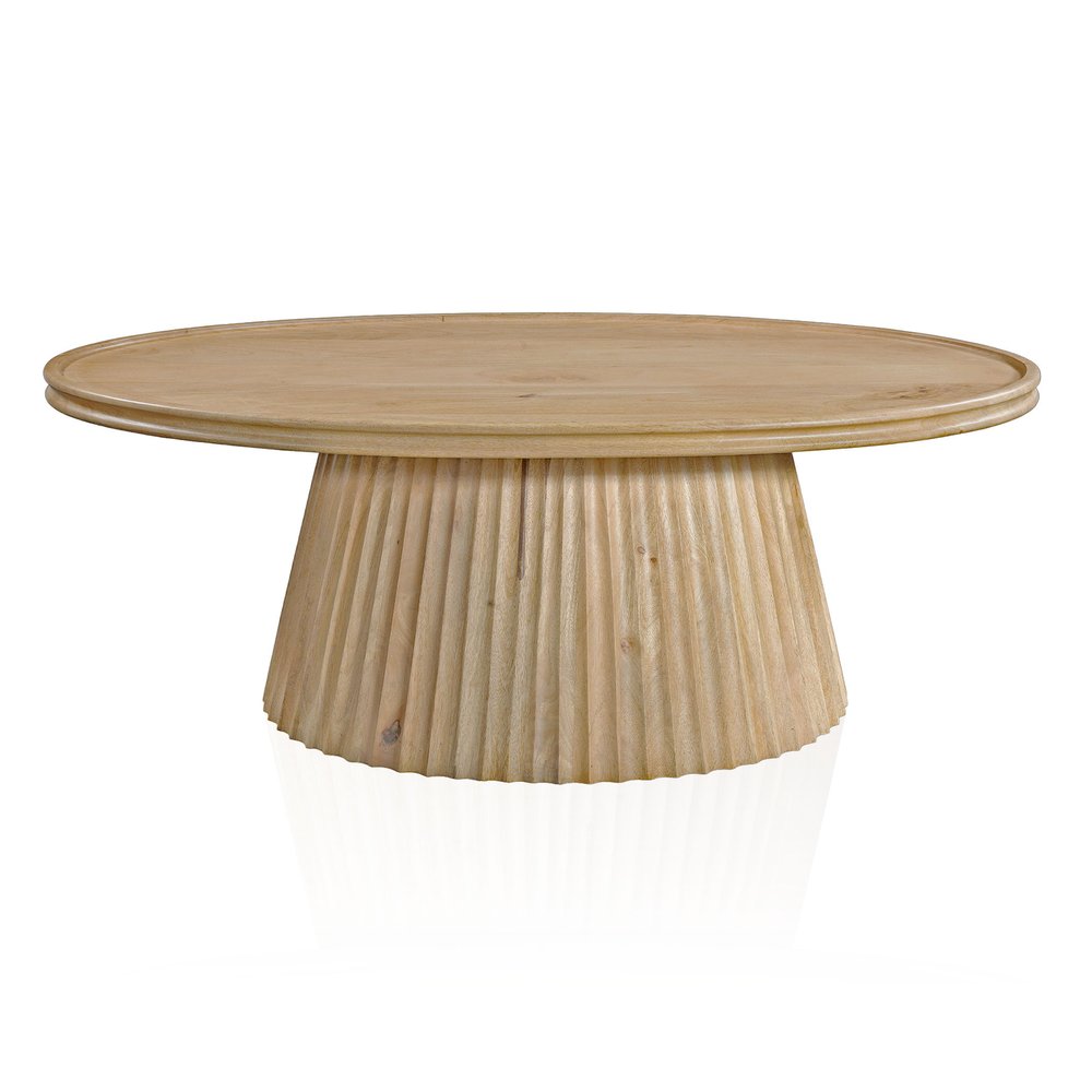 Light Brown Solid Wood Oval Pedestal Coffee Table - 48-inch
