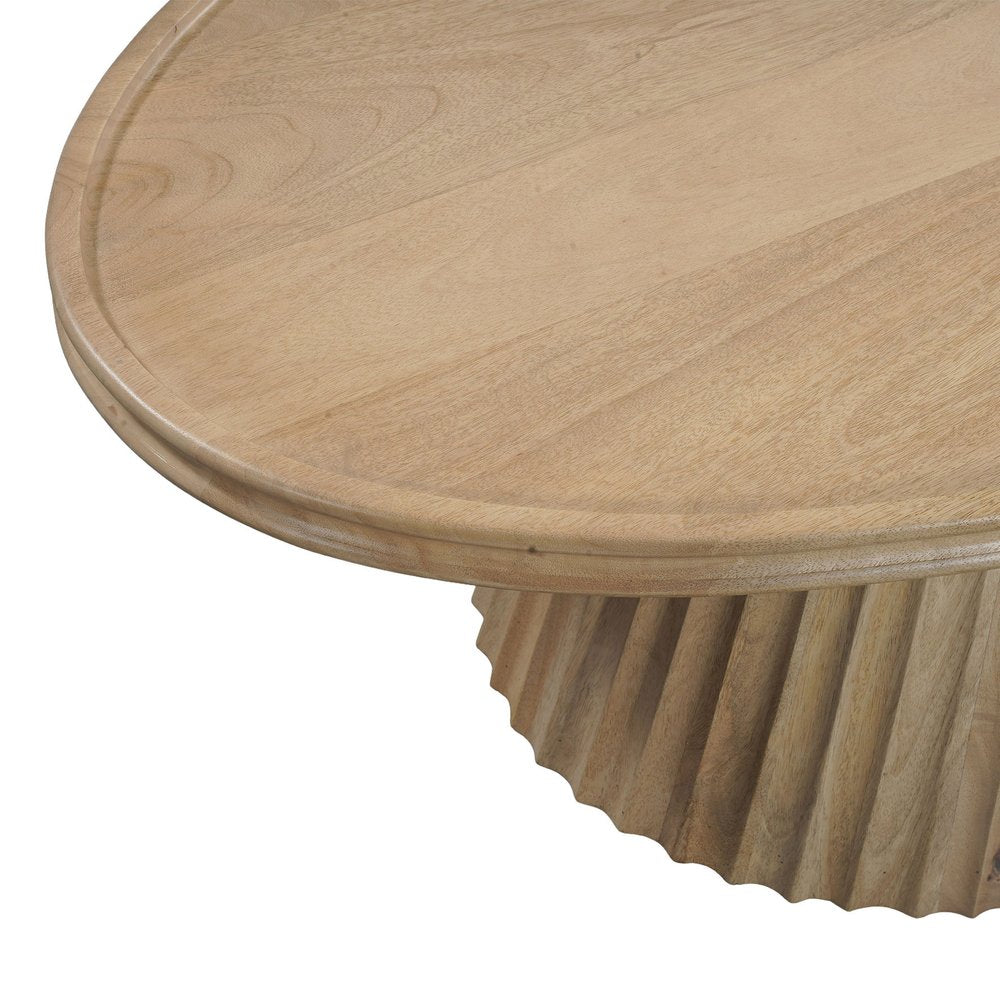 Light Brown Solid Wood Oval Pedestal Coffee Table - 48-inch