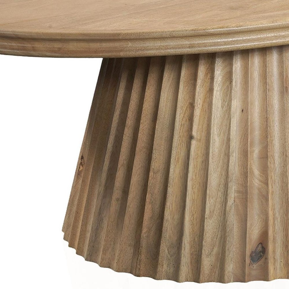 Light Brown Solid Wood Oval Pedestal Coffee Table - 48-inch