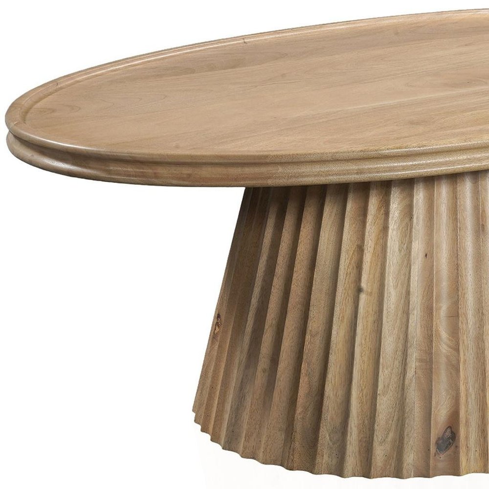 Light Brown Solid Wood Oval Pedestal Coffee Table - 48-inch