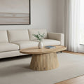 Light Brown Solid Wood Oval Pedestal Coffee Table - 48-inch