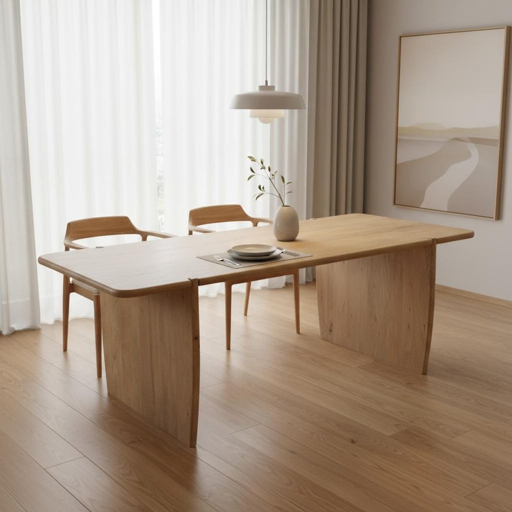 Natural Wood Double Pedestal Base Dining Table - 80-inch