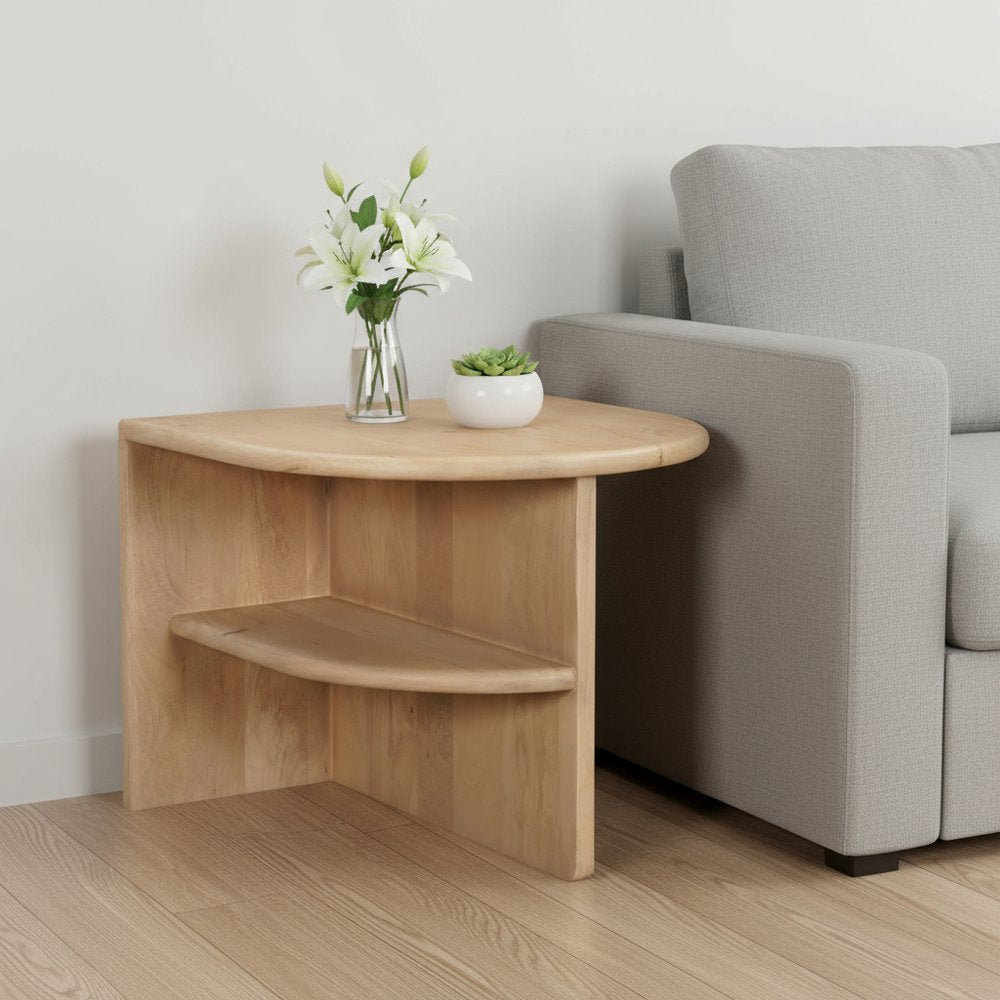 Natural Solid Wood Block End Table with Shelf - 22-inch
