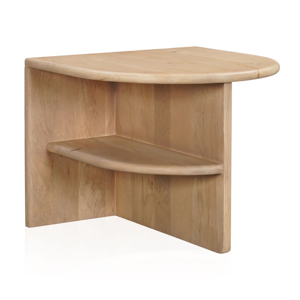 Natural Solid Wood Block End Table with Shelf - 22-inch