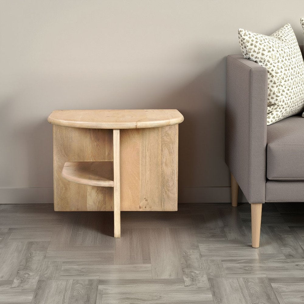 Natural Solid Wood Block End Table with Shelf - 22-inch