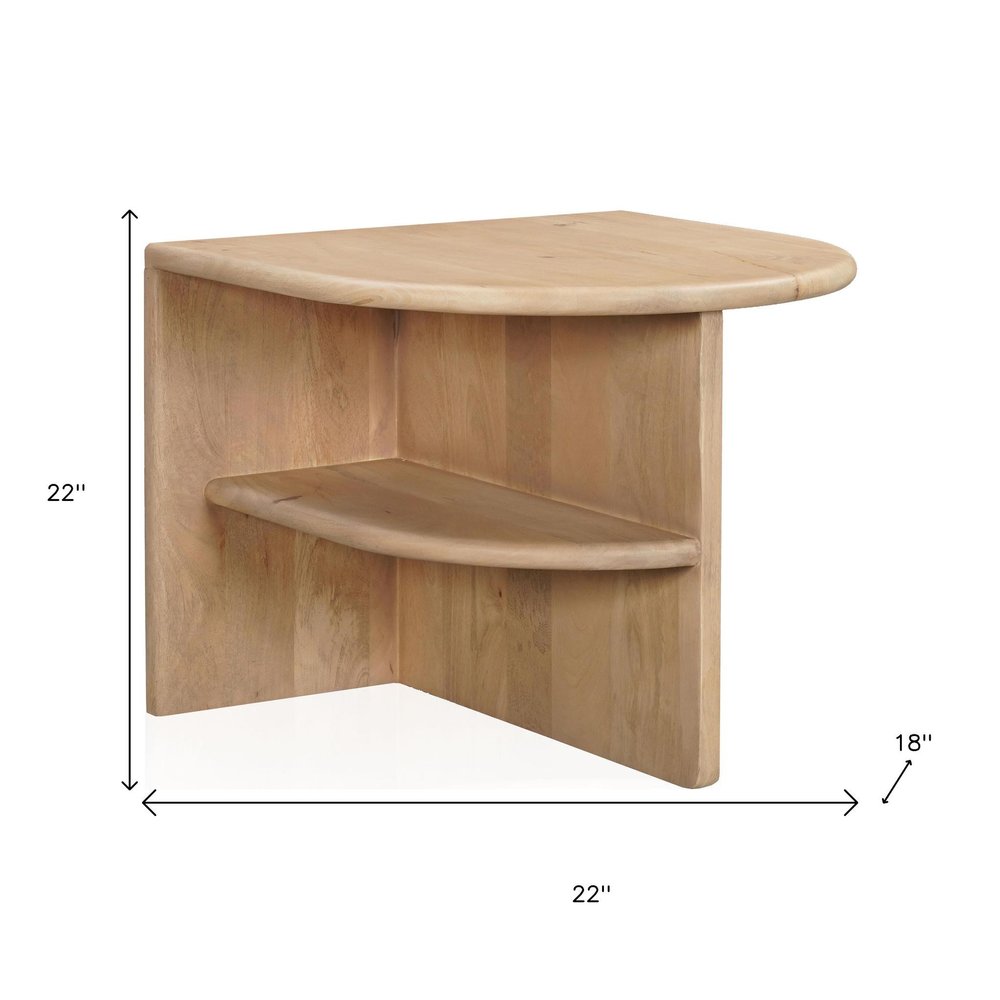 Natural Solid Wood Block End Table with Shelf - 22-inch