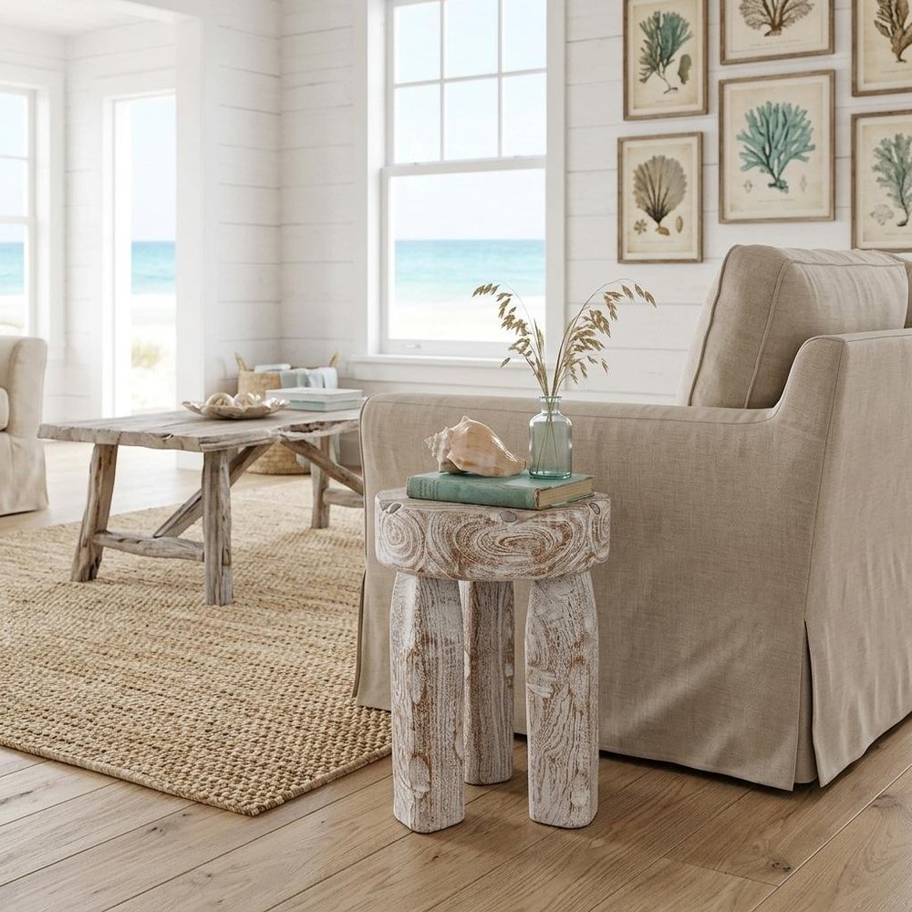 White Distressed Solid Wood Round End Table - 19-inch