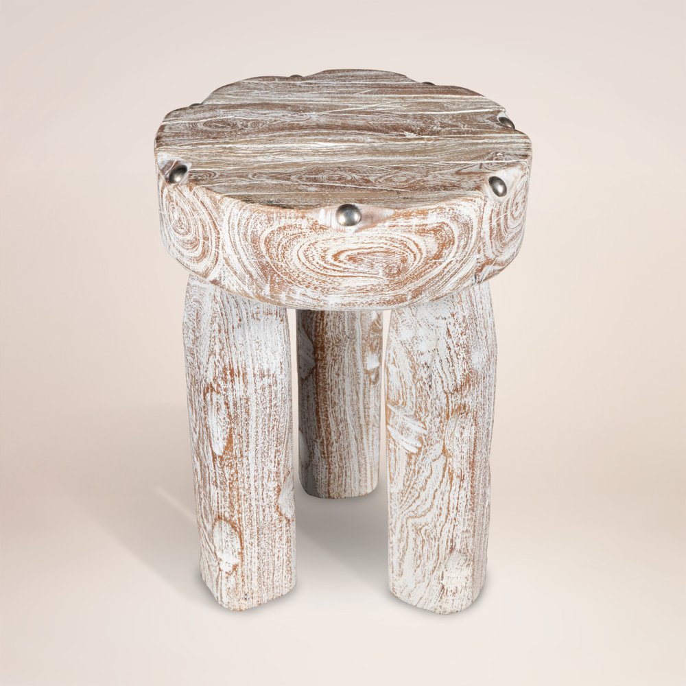 White Distressed Solid Wood Round End Table - 19-inch