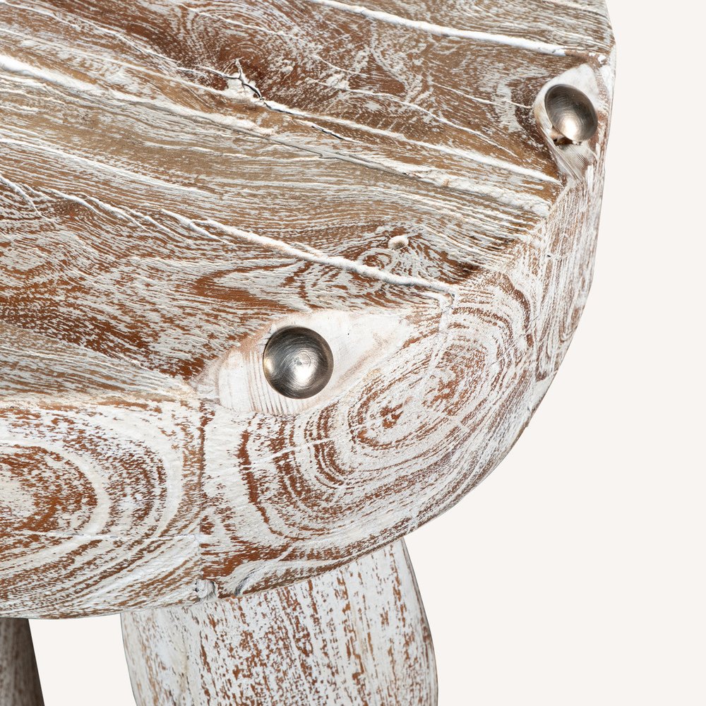 White Distressed Solid Wood Round End Table - 19-inch