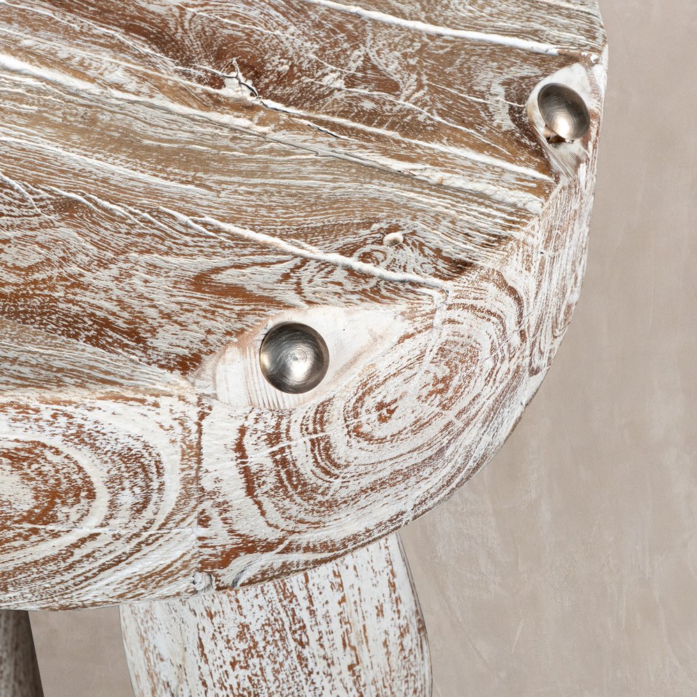 White Distressed Solid Wood Round End Table - 19-inch