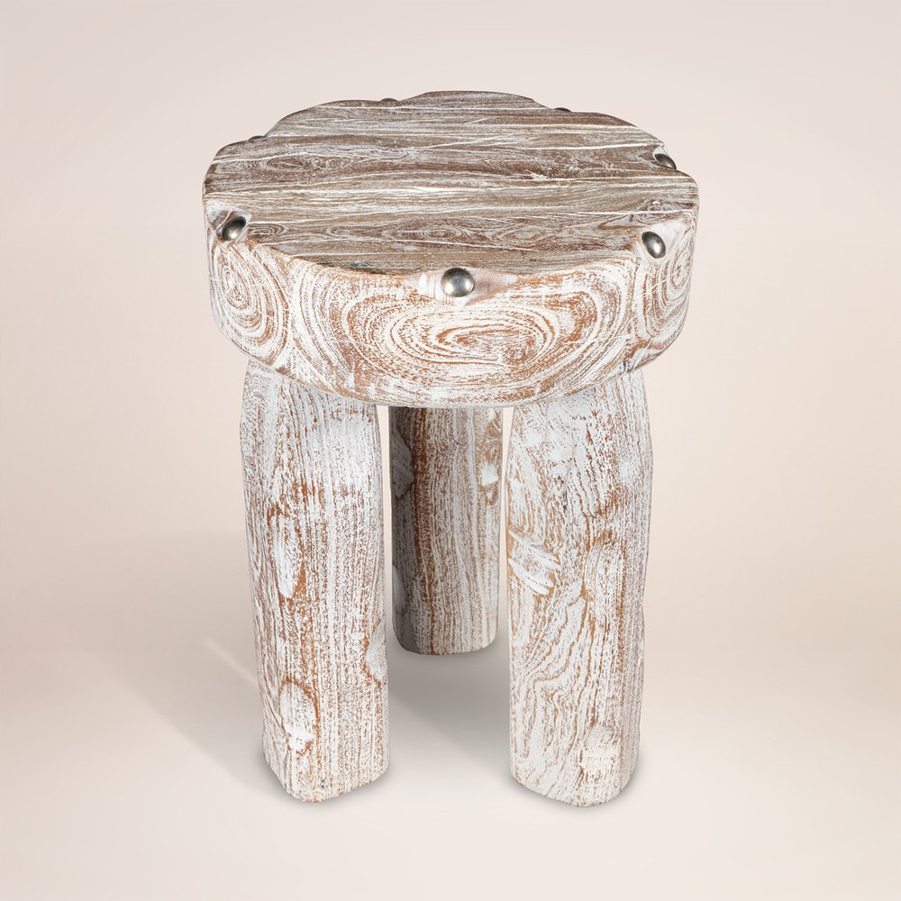 White Distressed Solid Wood Round End Table - 19-inch