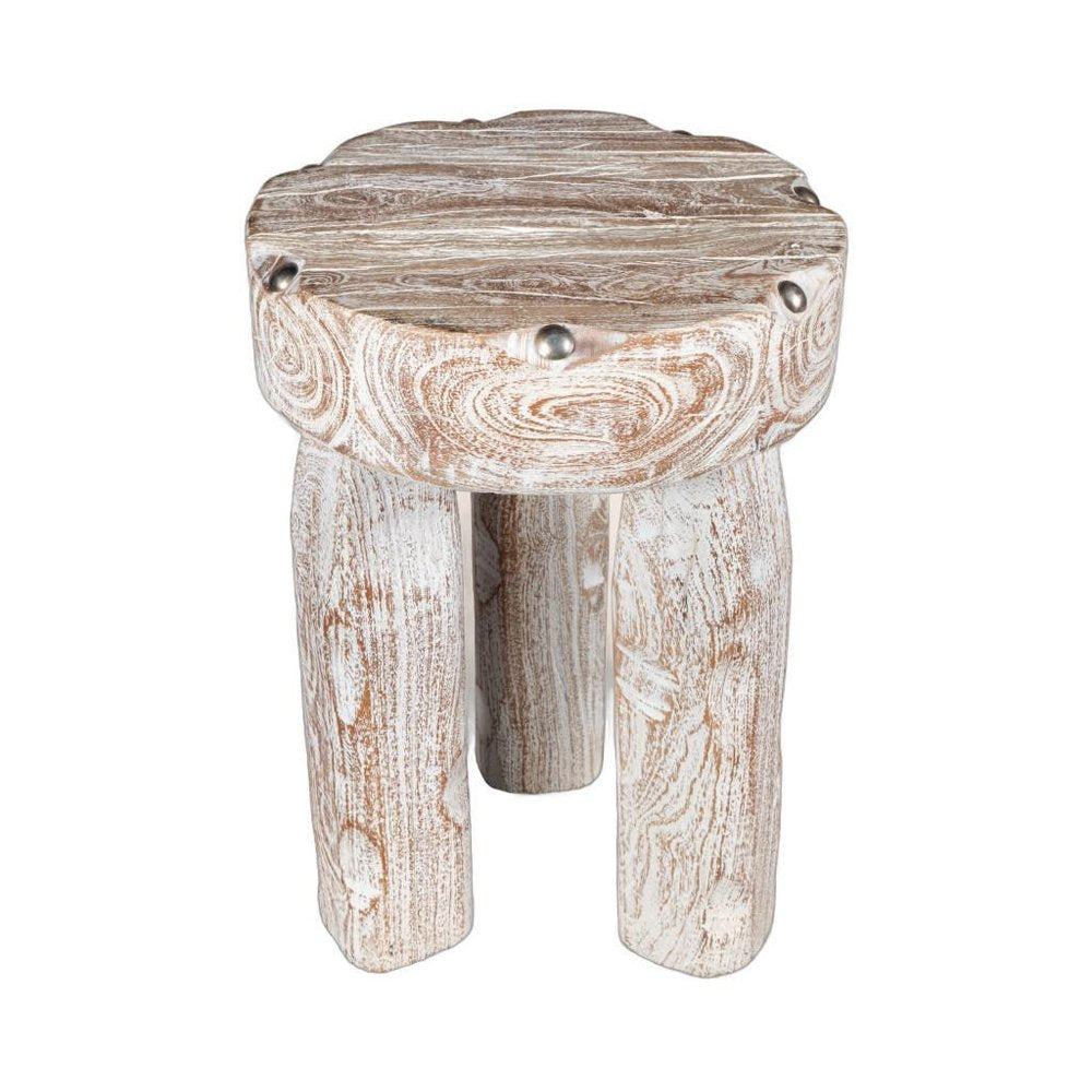 White Distressed Solid Wood Round End Table - 19-inch