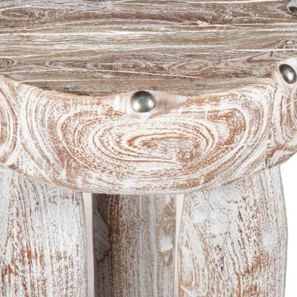 White Distressed Solid Wood Round End Table - 19-inch