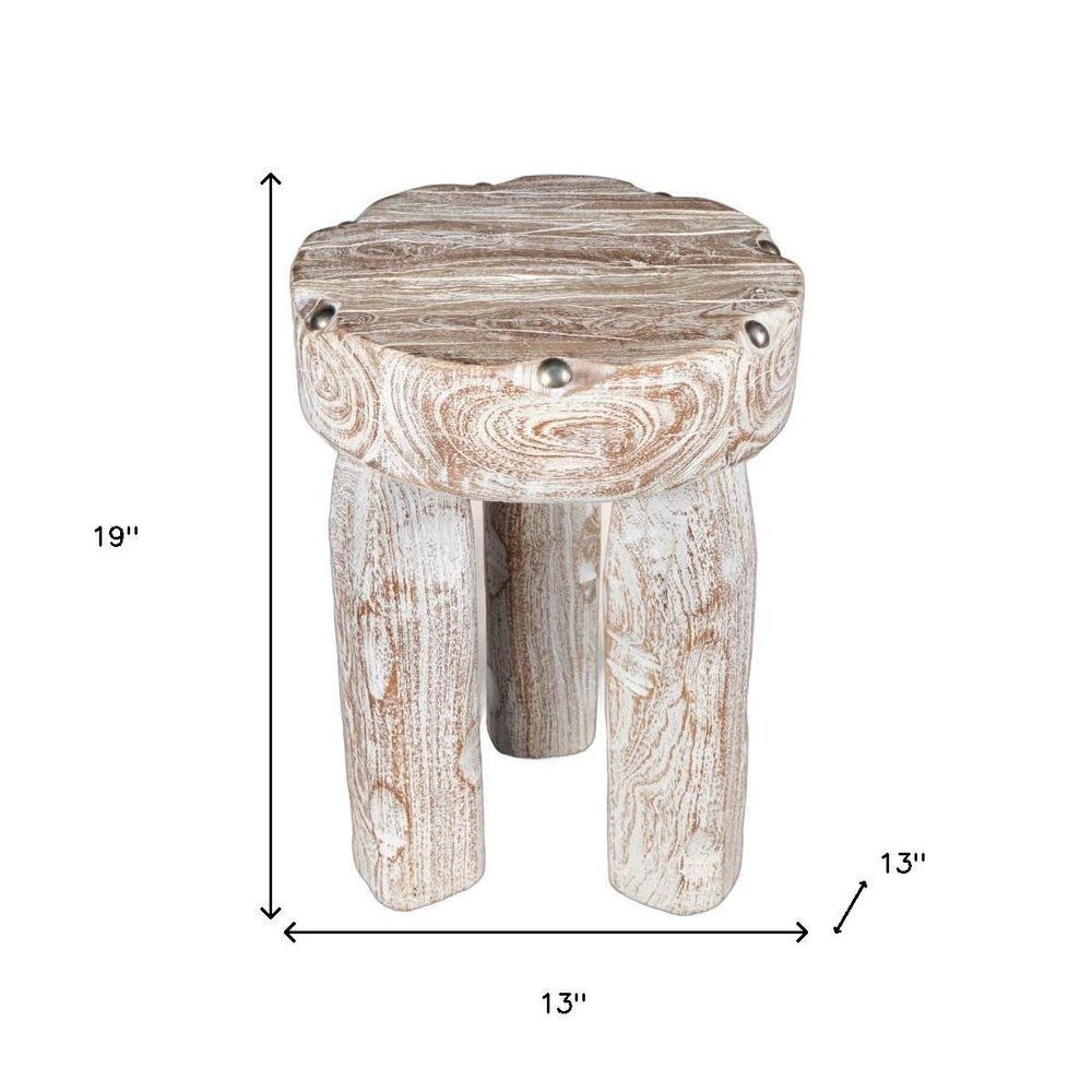 White Distressed Solid Wood Round End Table - 19-inch