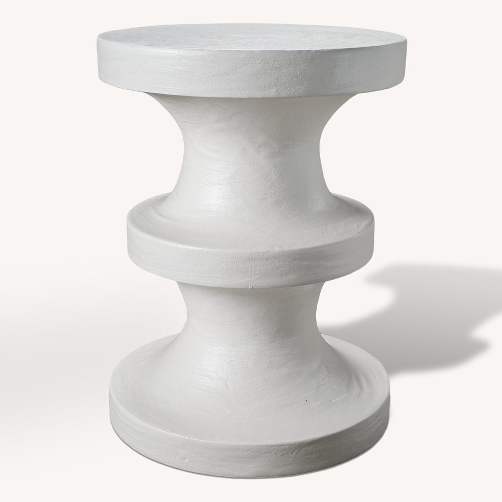 White Lime Plaster Round Pedestal End Table - 22-inch