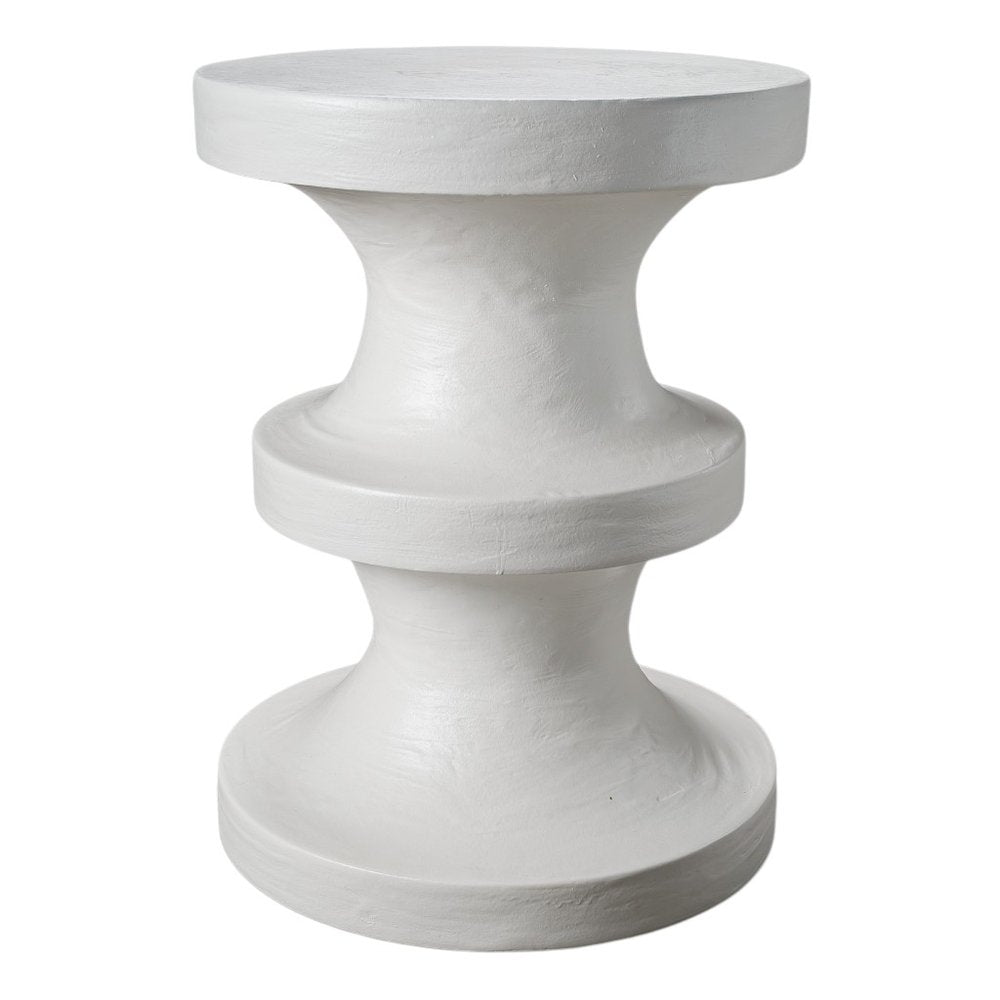 White Lime Plaster Round Pedestal End Table - 22-inch