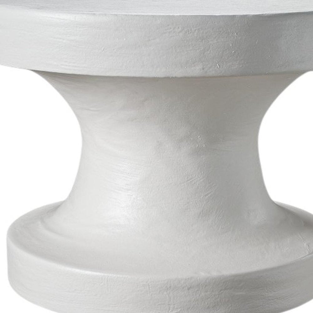 White Lime Plaster Round Pedestal End Table - 22-inch