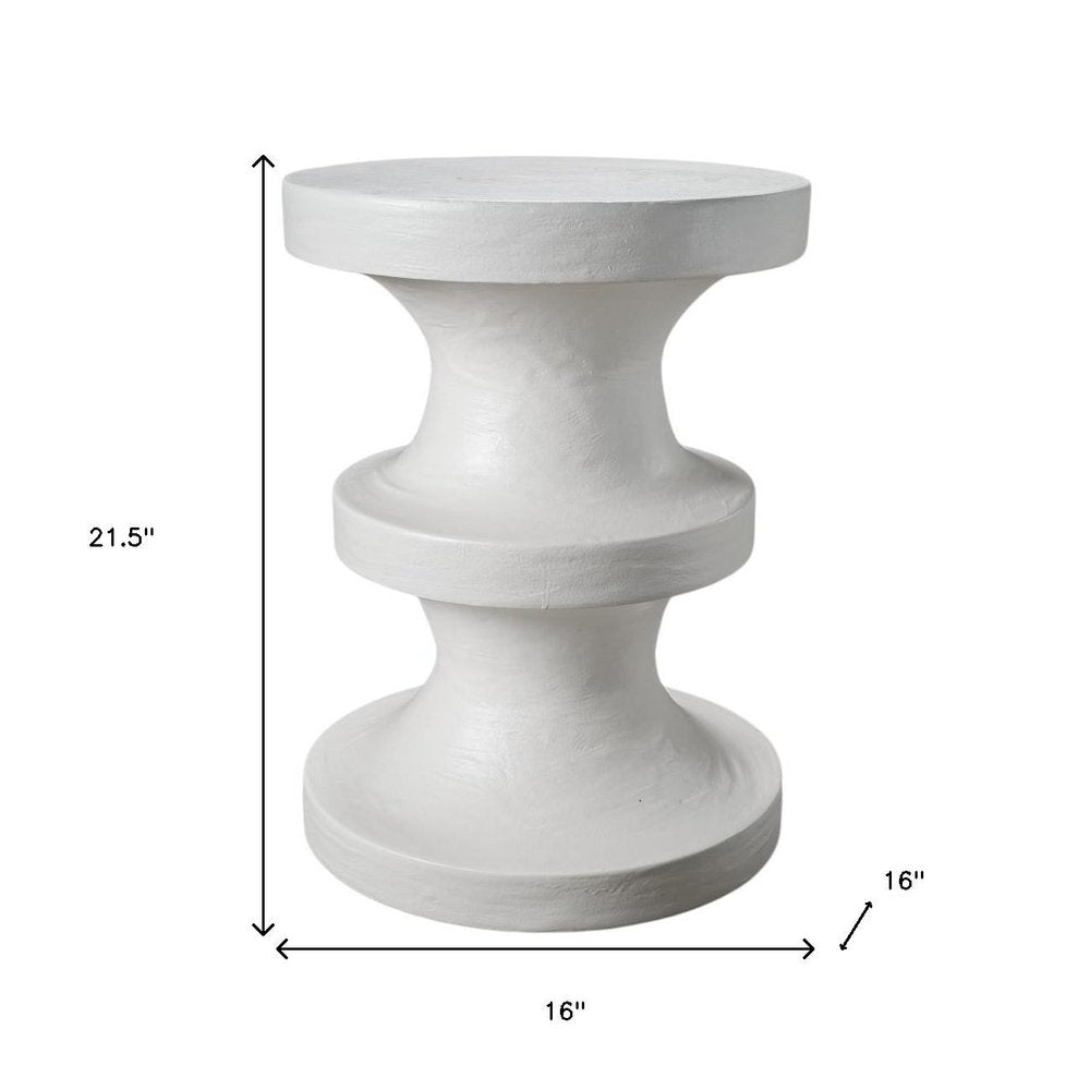 White Lime Plaster Round Pedestal End Table - 22-inch