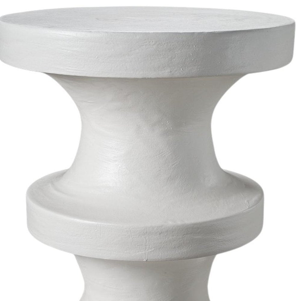 White Lime Plaster Round Pedestal End Table - 22-inch