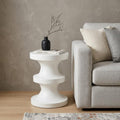 White Lime Plaster Round Pedestal End Table - 22-inch