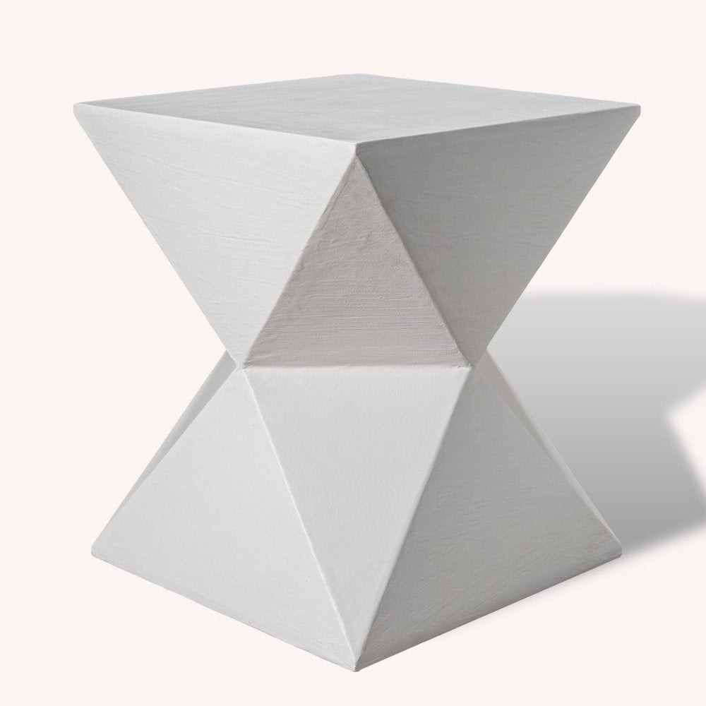 White Lime Plaster Square End Table - 19-inch