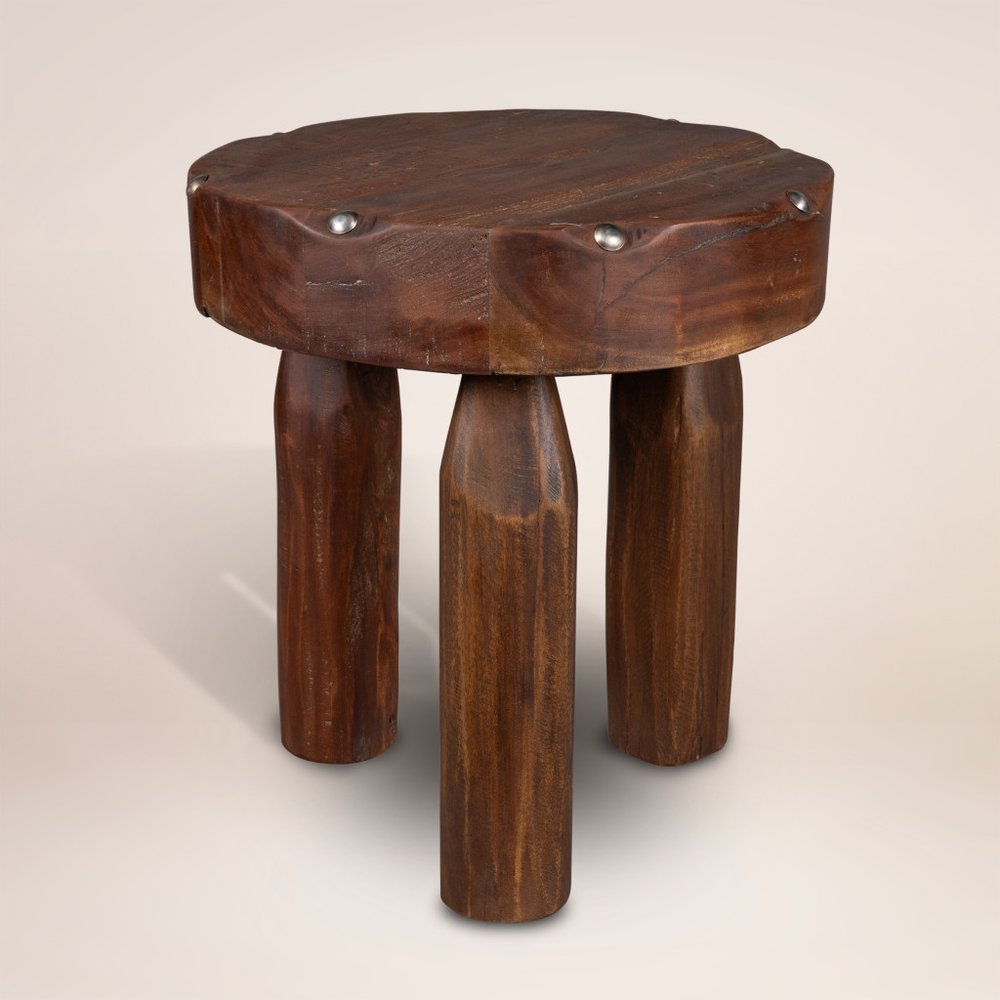 Brown Distressed Reclaimed Wood Round End Table - 19-inch