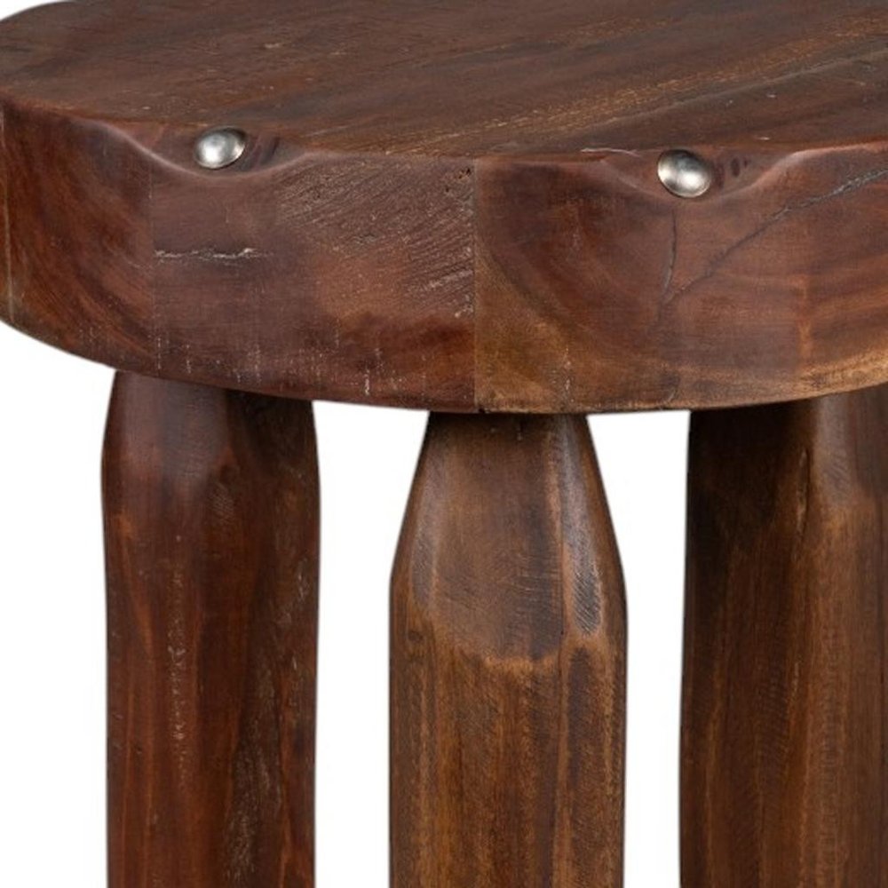 Brown Distressed Reclaimed Wood Round End Table - 19-inch