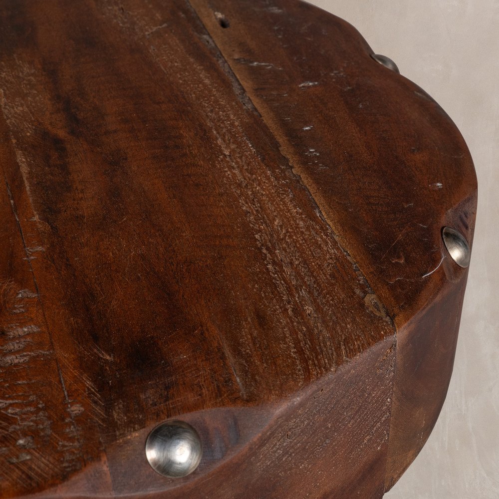 Brown Distressed Reclaimed Wood Round End Table - 19-inch