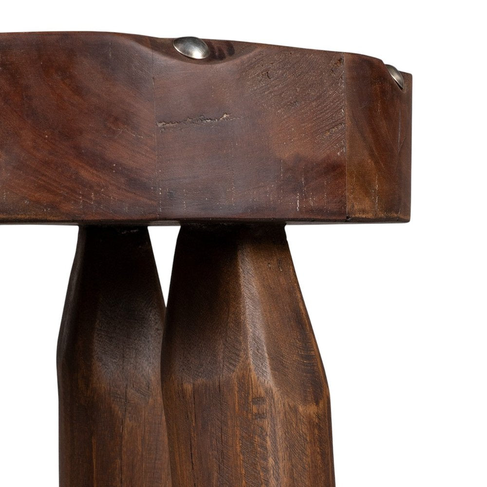 Brown Distressed Reclaimed Wood Round End Table - 19-inch