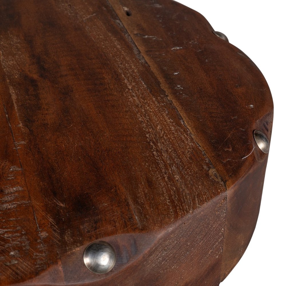 Brown Distressed Reclaimed Wood Round End Table - 19-inch