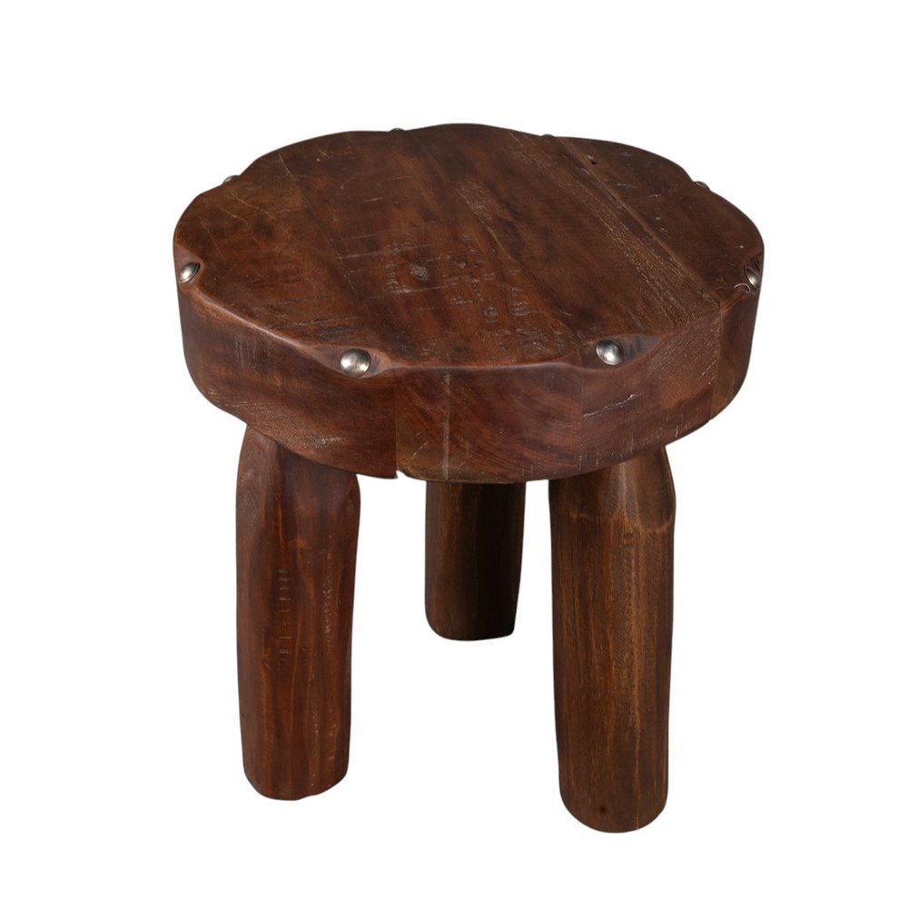 Brown Distressed Reclaimed Wood Round End Table - 19-inch