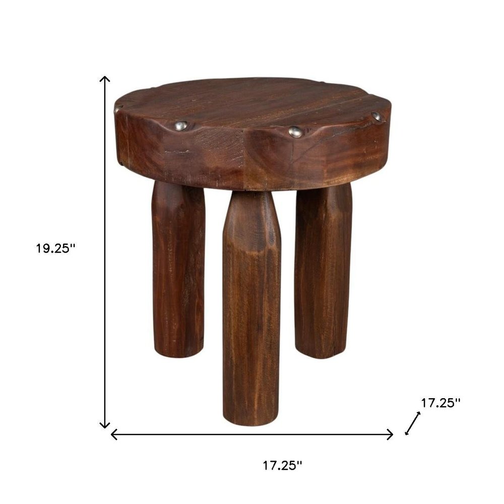 Brown Distressed Reclaimed Wood Round End Table - 19-inch