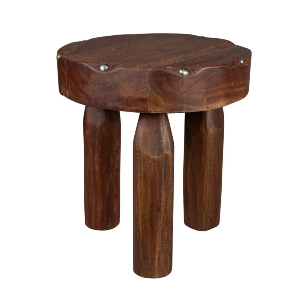 Brown Distressed Reclaimed Wood Round End Table - 19-inch