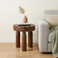 Brown Distressed Reclaimed Wood Round End Table - 19-inch