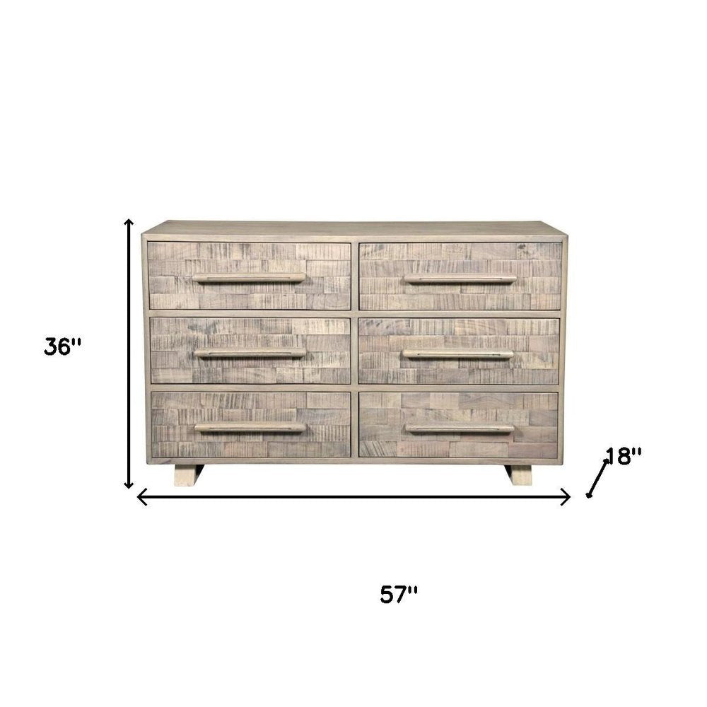 Gray Solid Wood Six Drawer Dresser - 57-inch