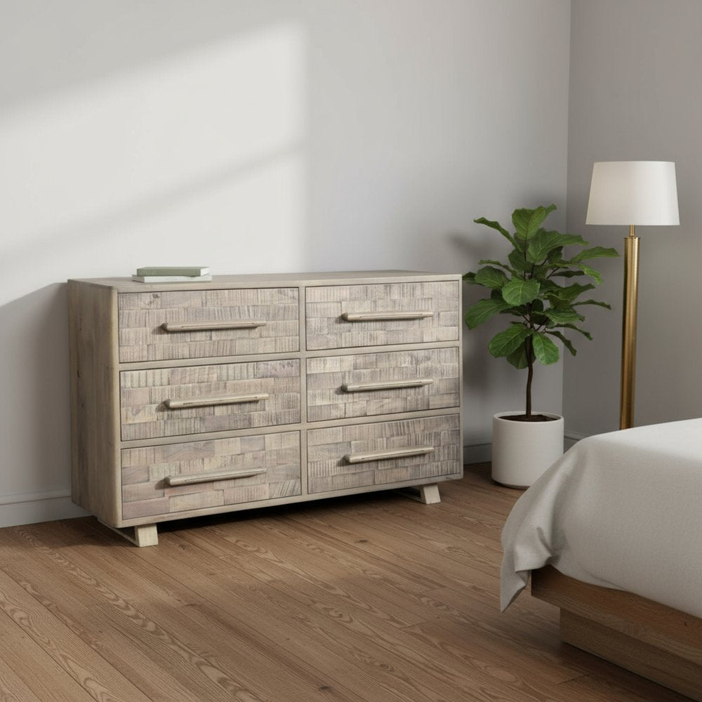 Gray Solid Wood Six Drawer Dresser - 57-inch