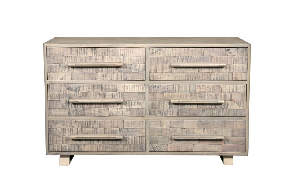 Gray Solid Wood Six Drawer Dresser - 57-inch
