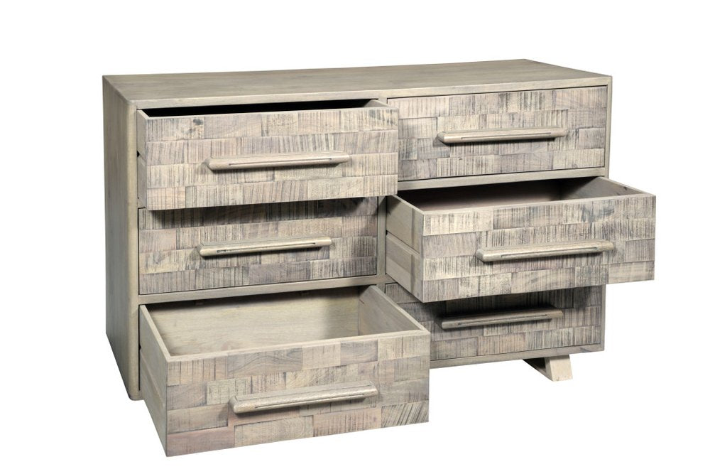 Gray Solid Wood Six Drawer Dresser - 57-inch