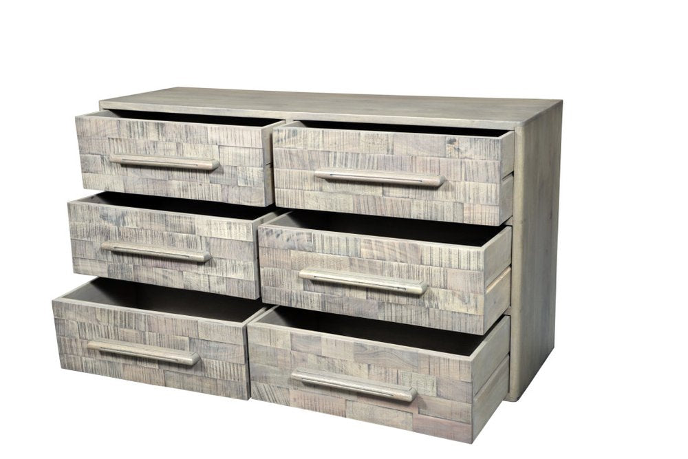 Gray Solid Wood Six Drawer Dresser - 57-inch